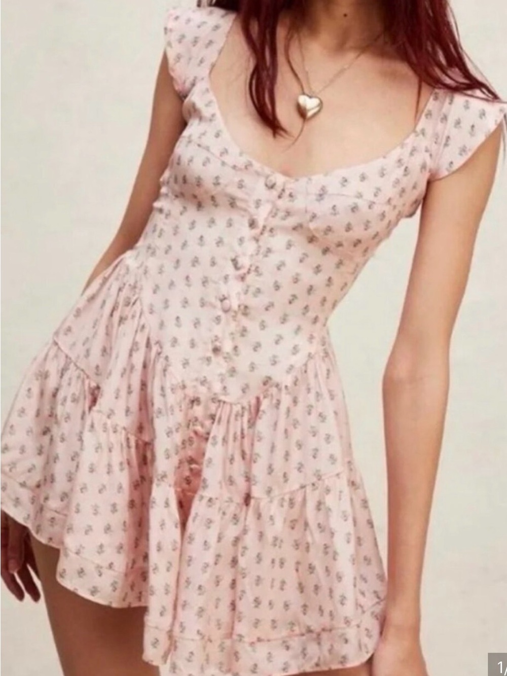 Vanessa Mooney Light Pink Floral Button Mini Dress/Romper